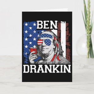 Rolig Ben Drankin 4 juli USA Flagga Män Dricker Kort