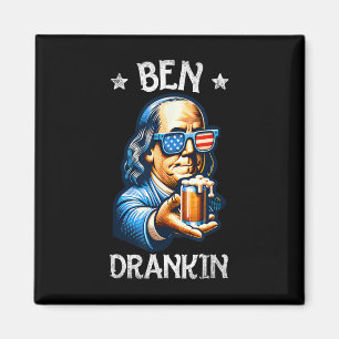Rolig Ben Drankin 4 juli USA Flagga Män Dricker Magnet