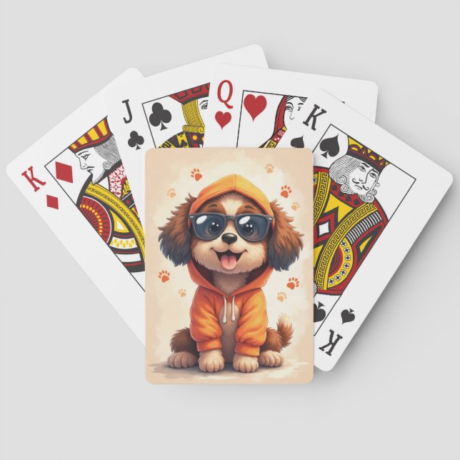 Rolig Bernedoodle Kawaii Hund Casinokort (Baksidan)