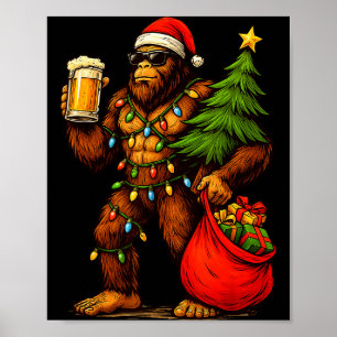 Rolig Big Foot Tomte Hatt Dryck Julgran Xmas Poster