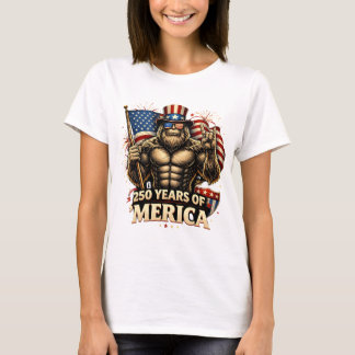 Rolig Bigfoot 250 År Merica USA Flagga Frihet T Shirt