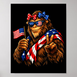Rolig bigfoot amerikansk flagga patriotisk sasquat poster