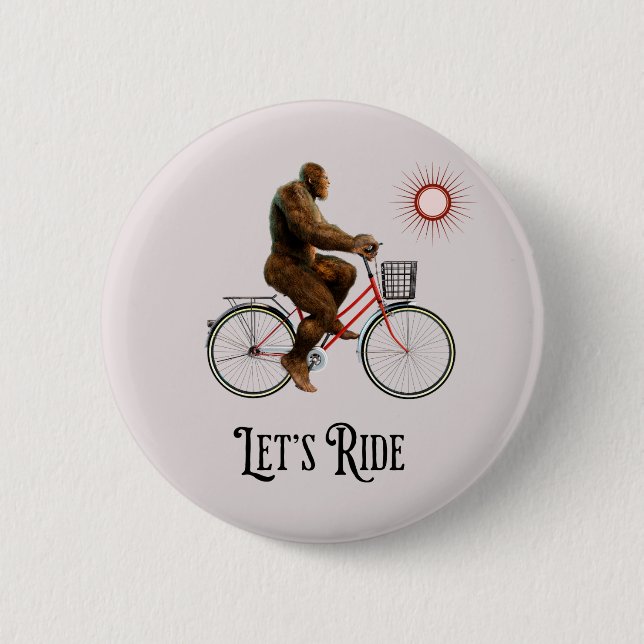 Rolig Bigfoot Cykeläventyr Retro Knapp (Framsida)