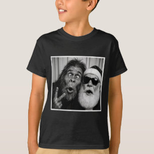 Rolig Bigfoot Fotobås Med Tomte Jul T Shirt
