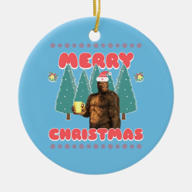 Rolig Bigfoot - God Jul Julgransprydnad Keramik (Framsidan)