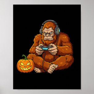 Rolig Bigfoot Halloween-kostym Gamer Video Gaming Poster