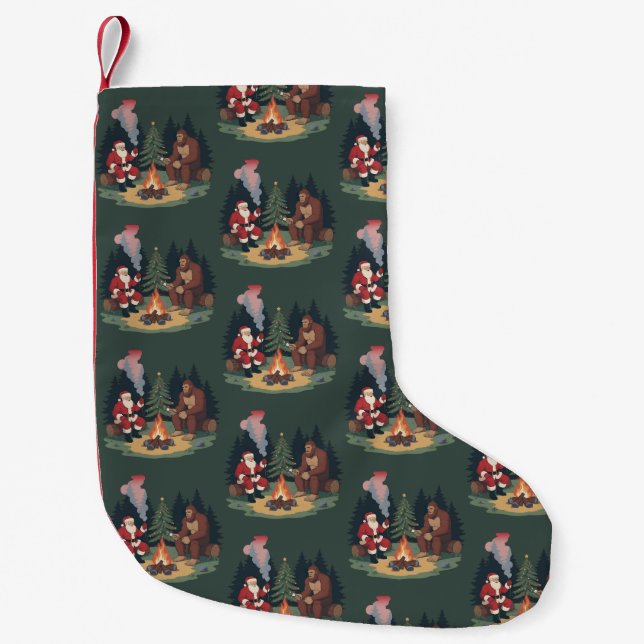 Rolig Bigfoot Jul Tomte Sasquatch Camping  Liten Julstrumpa (Framsidan)