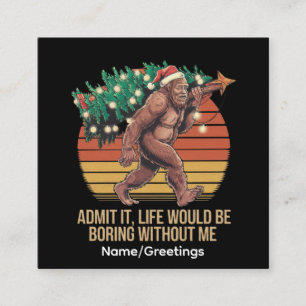 Rolig Bigfoot Julgran Retro Solnedgång Myttisk Fyrkantigt Visitkort