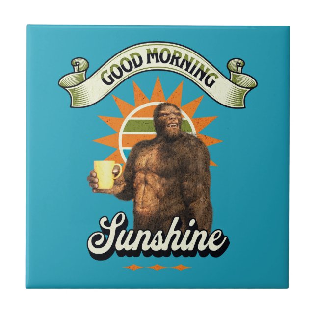 Rolig Bigfoot Kaffe Morgonhumor Kakelplatta (Framsidan)
