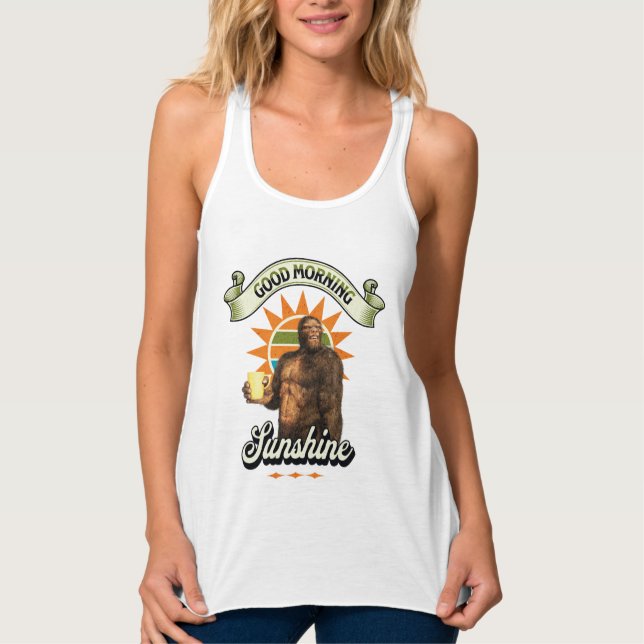 Rolig Bigfoot Kaffe Morgonhumor Linne Med Racerback (Framsida)