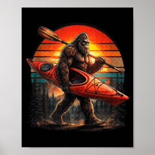 Rolig bigfoot kajakåka retro solnedgång sasquatch poster