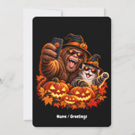 Rolig Bigfoot Katt Halloween Selfie Pumpa Konst Inbjudningar