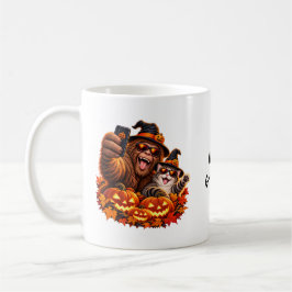 Rolig Bigfoot Katt Halloween Selfie Pumpa Konst Kaffemugg