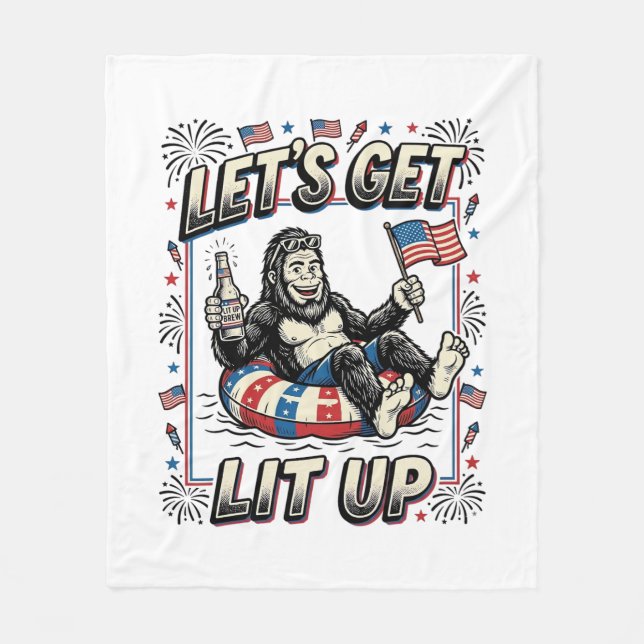Rolig Bigfoot Låt Oss Få Ljus Patriotisk Fleecefilt (Framsidan)