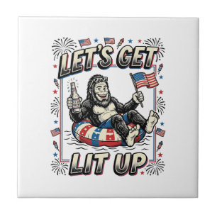 Rolig Bigfoot Låt Oss Få Ljus Patriotisk Kakelplatta