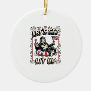 Rolig Bigfoot Låt Oss Få Ljus Upp Patriotisk Julgransprydnad Keramik