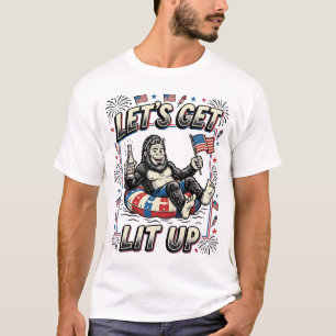 Rolig Bigfoot Låt Oss Få Ljus Upp Patriotisk T Shirt