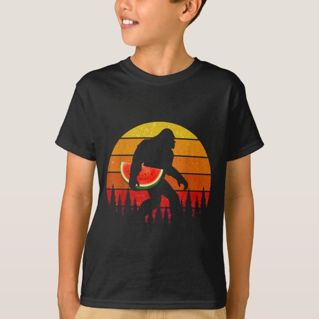 Rolig Bigfoot med vattenmelon skiva melon sommar T Shirt (Framsida)