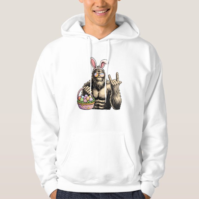 Rolig Bigfoot Påskägg Klippa Sasquatch Påskdagen Hoodie (Framsida)