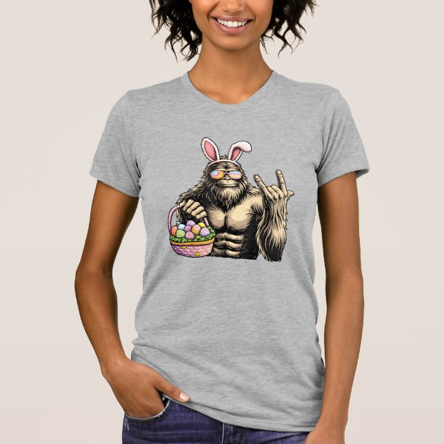 Rolig Bigfoot Påskägg Sten Sasquatch Påskdagen T Shirt (Framsida)