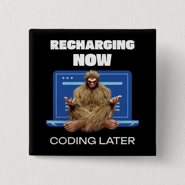 Rolig Bigfoot-programmerare laddar om kodning sena Knapp (Framsida)