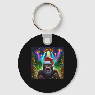 Rolig Bigfoot Selfie Med Alien Ufo Xmas Rymdskepp Nyckelring