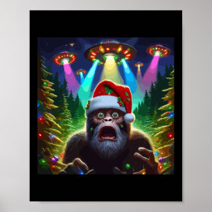 Rolig Bigfoot Selfie Med Alien Ufo Xmas Rymdskepp  Poster