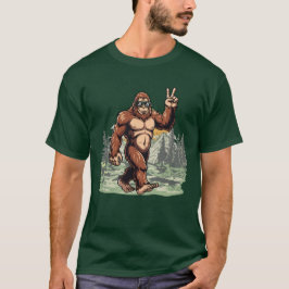 Rolig Bigfoot som använder solglasögon Skogsdesign T Shirt