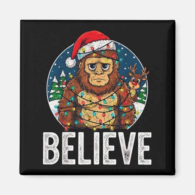 Rolig Bigfoot Tro på Julen Sasquatch Tomte Magnet (Framsidan)