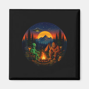 Rolig bigfoot-utomjording läger-retro-ufo lägereld magnet