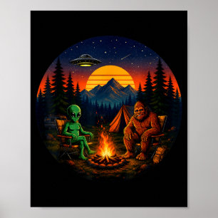 Rolig bigfoot-utomjording lägereld retro-ufo campi poster