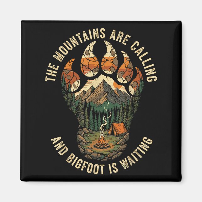 Rolig Bigfoot-vandringslag Sasquatch-camping Natur Magnet (Framsidan)