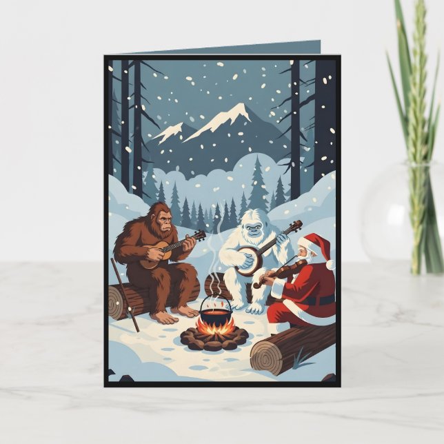 Rolig Bigfoot, Yeti och Santa julkort Kort (Framsida)