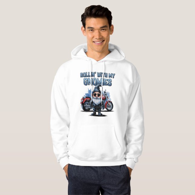 Rolig Biker Gnome Tröja Hoodie (Hel framsida)
