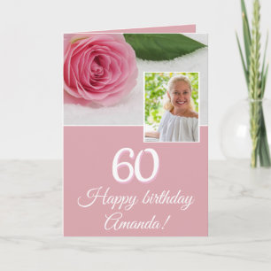 Rolig bild med rosa rosblomma för 60-årsdag kort