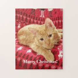 Rolig bild på orange katt julpussel pussel