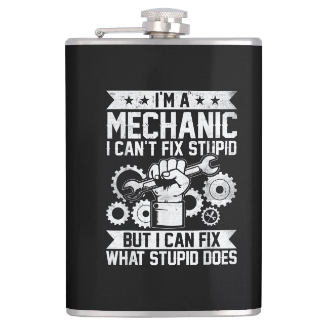 Rolig bilmekaniker ingenjör män kvinnor barn auto  fickplunta (Framsidan)