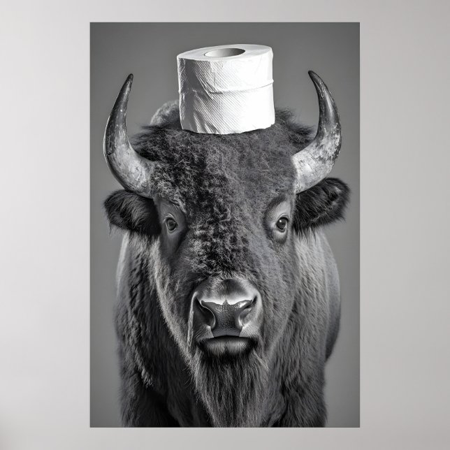 Rolig Bison Badrums Konsttryck, Toalettpappersrull Poster (Framsidan)