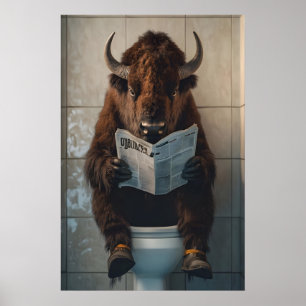 Rolig Bison Badrumstryck, Toalett Tidningskonst Poster