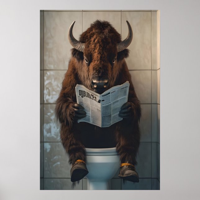 Rolig Bison Badrumstryck, Toalett Tidningskonst Poster (Framsidan)