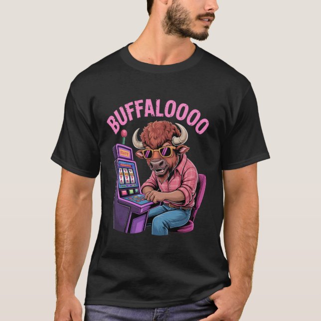 Rolig Bison Spelautomat Spelare Retro Buffalooo Ca T Shirt (Framsida)