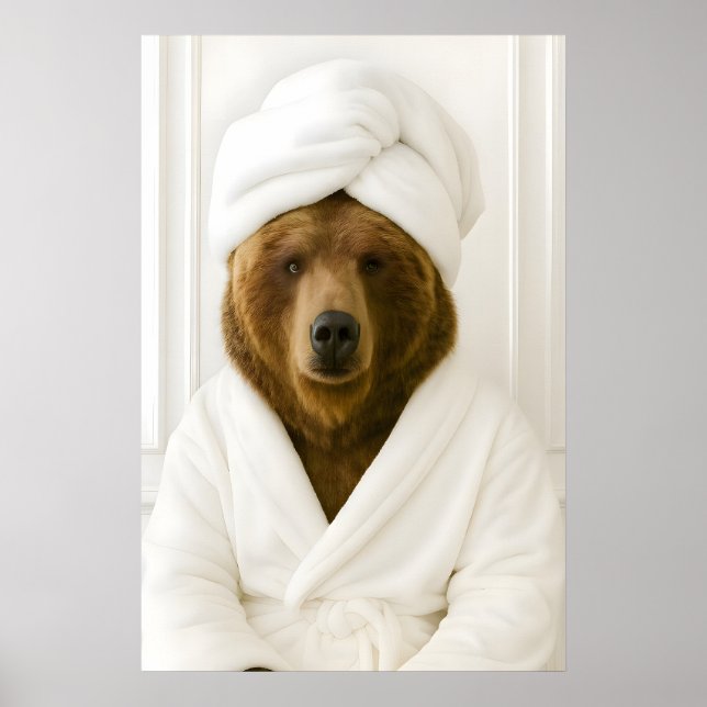 Rolig Björn Badrumstryck, Björn i Badrumsmantel Poster (Framsidan)