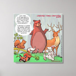 Rolig Björn I Skogen Klimatförändring Karikatyr Canvastryck