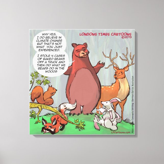 Rolig Björn I Skogen Klimatförändring Karikatyr Canvastryck (Framsida)