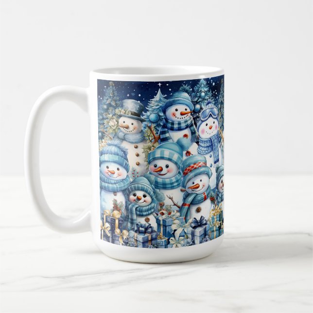 Rolig blå akvarell snömannafamilj kaffemugg (Vänster)