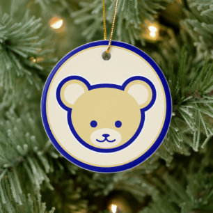 Rolig Blå Beige Teddybjörn Söt Tecknad Konst Julgransprydnad Keramik
