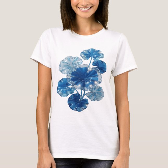 Rolig Blå BLÅ GLASBLOMMOR Citat T-shirt (Framsida)