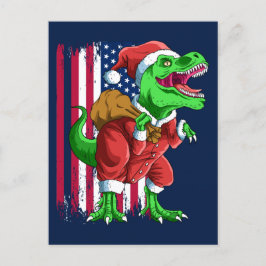 Rolig Blå Jul Tomte TRex Tyrannosaurus Jul Helg Vykort