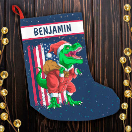 Rolig Blå Jul Tomte TRex Tyrannosaurus Jul Liten Julstrumpa