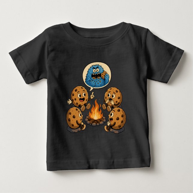 Rolig blå monster äter kakor lägereldsberättelse t shirt (Framsida)